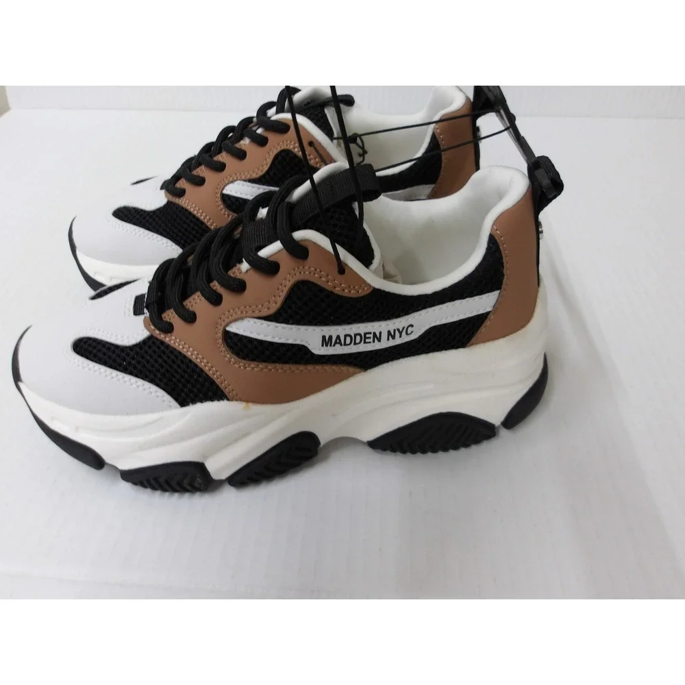 Madden NYC Mens Chunky‎ Dad Sneakers White Black Tan  Sz 6 / #26703